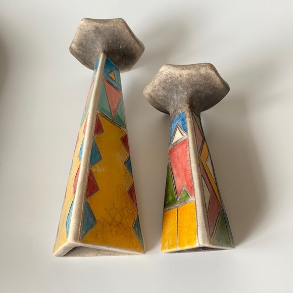 Vintage Raku Art Pottery Candlestick Holders, Set of 2 - Picture 3 of 14